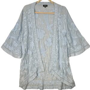 Tolani Mantra Kimono Cardigan Open Front Embroidered One Size Blue Beach Spring